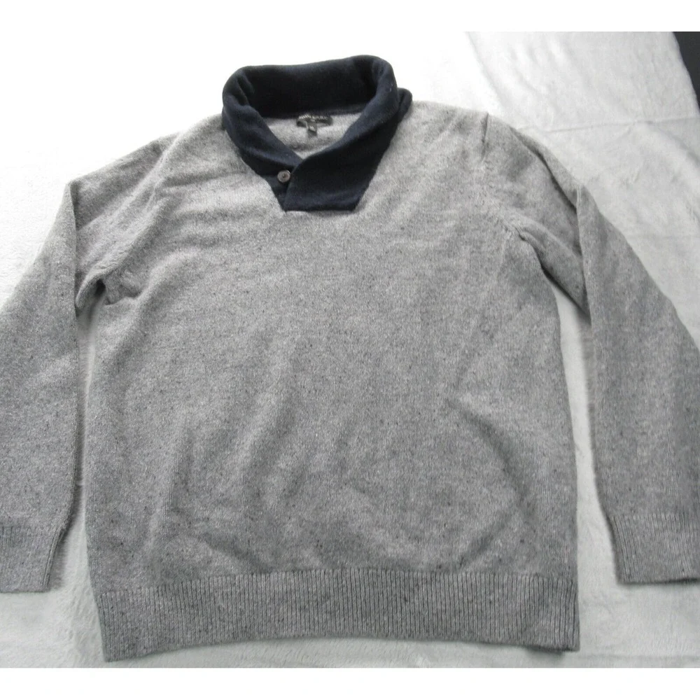 Banana Republic Sweater Men XL Gray Wool Blend Shawl Collar Knit Pullover Formal